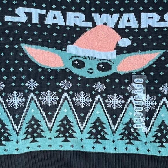 STAR WARS Men's Mandalorian Baby Yoda Santa Knit Ugly Christmas Sweater Large - Picture 2 of 16